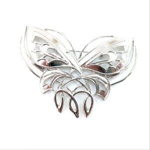 Butterfly Silver Tone Vintage Extra Large Cut Out Cottagecore Brooch Pin